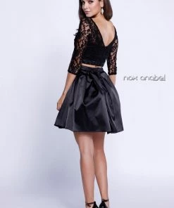 3/4 Sleeve Lace Crop Top Short Cocktail Dress By Nox Anabel 6166