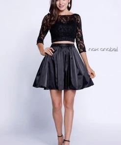 3/4 Sleeve Lace Crop Top Short Cocktail Dress By Nox Anabel 6166