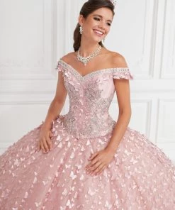 LA Glitter By House Of Wu Quinceañera 3D Butterfly Off Shoulder Quinceanera Dress By LA Glitter 24066