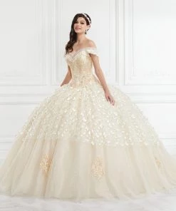 LA Glitter By House Of Wu Quinceañera 3D Butterfly Off Shoulder Quinceanera Dress By LA Glitter 24066