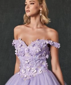 3D Floral Off Shoulder Ball Gown By Juliet 1434