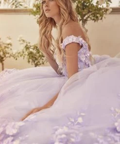 3D Floral Off Shoulder Ball Gown By Juliet 1434