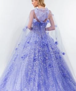 3D Floral Cape Ball Gown By Elizabeth K GL1939