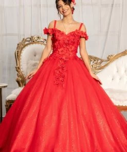 3D Floral Cold Shoulder Ball Gown By Elizabeth K GL1988