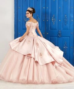 LA Glitter By House Of Wu Short Sleeved 3D Floral Dress By House Of Wu LA Glitter 24044 Quinceañera