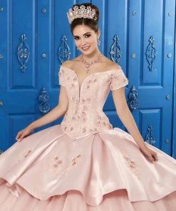 LA Glitter By House Of Wu Short Sleeved 3D Floral Dress By House Of Wu LA Glitter 24044 Quinceañera