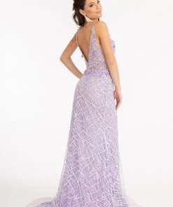 3D Floral Fitted Glitter Gown By Elizabeth K GL3042 Prom