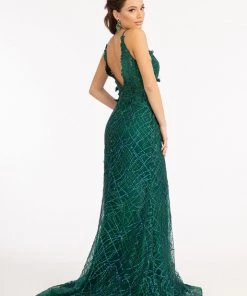 3D Floral Fitted Glitter Gown By Elizabeth K GL3042 Prom