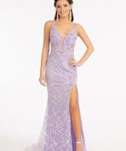 3D Floral Fitted Glitter Gown By Elizabeth K GL3042 Prom