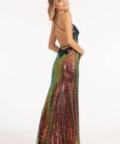 3D Floral Fitted Sequin Gown By Elizabeth K GL3025 Prom