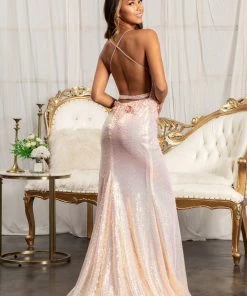 3D Floral Fitted Sequin Gown By Elizabeth K GL3025 Prom