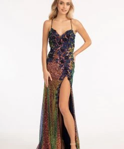 3D Floral Fitted Sequin Gown By Elizabeth K GL3025 Prom
