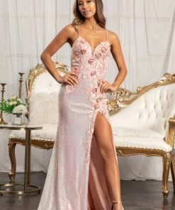 3D Floral Fitted Sequin Gown By Elizabeth K GL3025 Prom