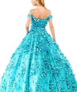 3D Floral Off Shoulder Ball Gown By Elizabeth K GL1962