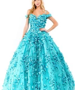 3D Floral Off Shoulder Ball Gown By Elizabeth K GL1962