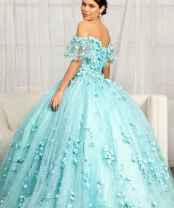 3D Floral Off Shoulder Ball Gown By Elizabeth K GL1975