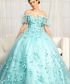 3D Floral Off Shoulder Ball Gown By Elizabeth K GL1975