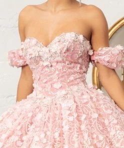 3D Floral Off Shoulder Ball Gown By Elizabeth K GL3019