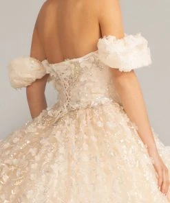 3D Floral Off Shoulder Ball Gown By Elizabeth K GL3019