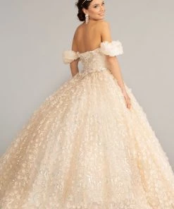 3D Floral Off Shoulder Ball Gown By Elizabeth K GL3019