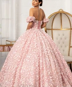 3D Floral Off Shoulder Ball Gown By Elizabeth K GL3019