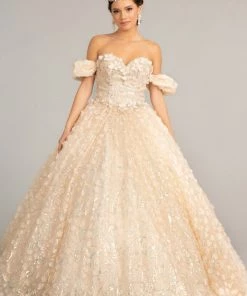 3D Floral Off Shoulder Ball Gown By Elizabeth K GL3019