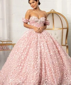 3D Floral Off Shoulder Ball Gown By Elizabeth K GL3019