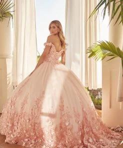 3D Floral Off Shoulder Ball Gown By Juliet 1434