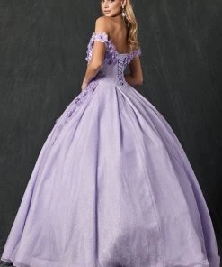 3D Floral Off Shoulder Glitter Ball Gown By Juliet 1433