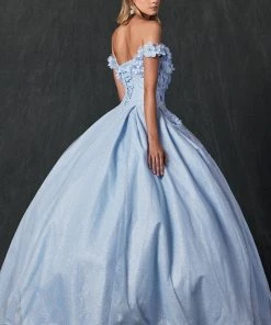 3D Floral Off Shoulder Glitter Ball Gown By Juliet 1433
