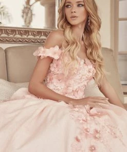 3D Floral Off Shoulder Glitter Ball Gown By Juliet 1433
