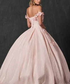 3D Floral Off Shoulder Glitter Ball Gown By Juliet 1433