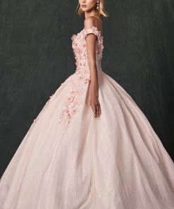 3D Floral Off Shoulder Glitter Ball Gown By Juliet 1433