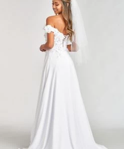 3D Floral Off Shoulder Slit Gown By Elizabeth K GL3018