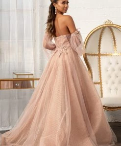 Prom 3D Floral Puff Sleeve Gown By Elizabeth K GL3015