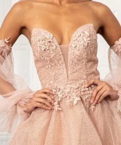 Prom 3D Floral Puff Sleeve Gown By Elizabeth K GL3015