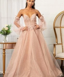 Prom 3D Floral Puff Sleeve Gown By Elizabeth K GL3015