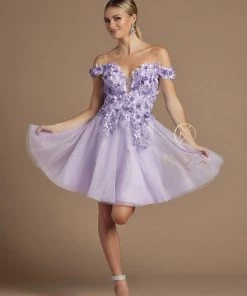 3D Floral Short Off Shoulder Dress By Nox Anabel E716 Prom