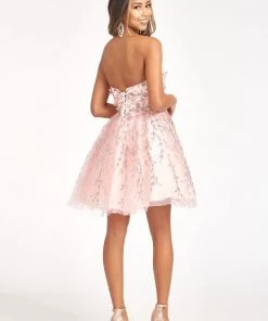 Prom 3D Floral Short Strapless Dress By Elizabeth K GS1995