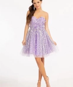 Prom 3D Floral Short Strapless Dress By Elizabeth K GS1995