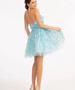 Prom 3D Floral Short Strapless Dress By Elizabeth K GS1995