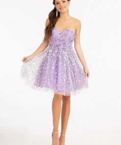 Prom 3D Floral Short Strapless Dress By Elizabeth K GS1995