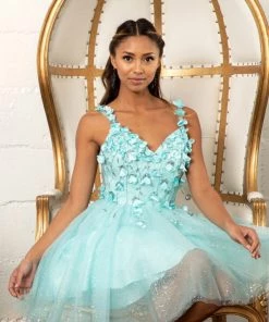 Prom 3D Floral Short Sweetheart Dress By Elizabeth K GS1999