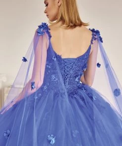 3D Floral Sleeveless Cape Ball Gown By Juliet 1436 22 3D Floral Sleeveless Cape Ball Gown By Juliet 1436