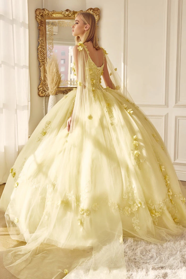 3D Floral Sleeveless Cape Ball Gown By Juliet 1436 4 3D Floral Sleeveless Cape Ball Gown By Juliet 1436