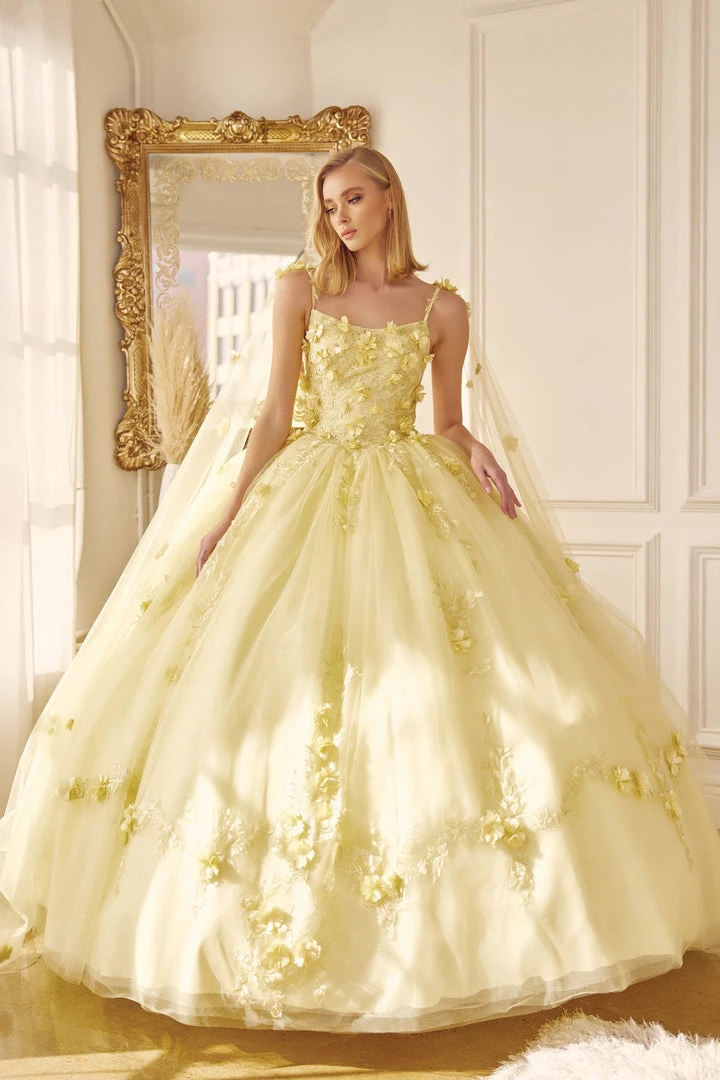 3D Floral Sleeveless Cape Ball Gown By Juliet 1436 3 3D Floral Sleeveless Cape Ball Gown By Juliet 1436