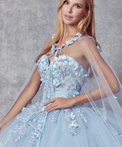 3D Floral Strapless Cape Ball Gown By Juliet 1435