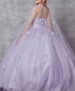 3D Floral Strapless Cape Ball Gown By Juliet 1435