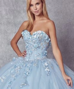 3D Floral Strapless Cape Ball Gown By Juliet 1435