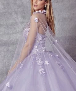 3D Floral Strapless Cape Ball Gown By Juliet 1435